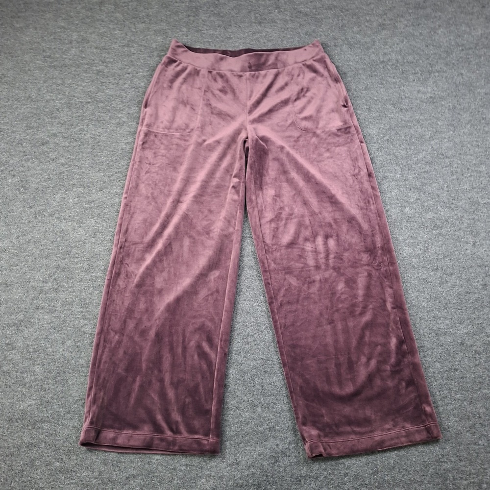 24/7 By Soma Pants Womens L Merlot Velour Wide Leg Sweatpants Pockets Lounge